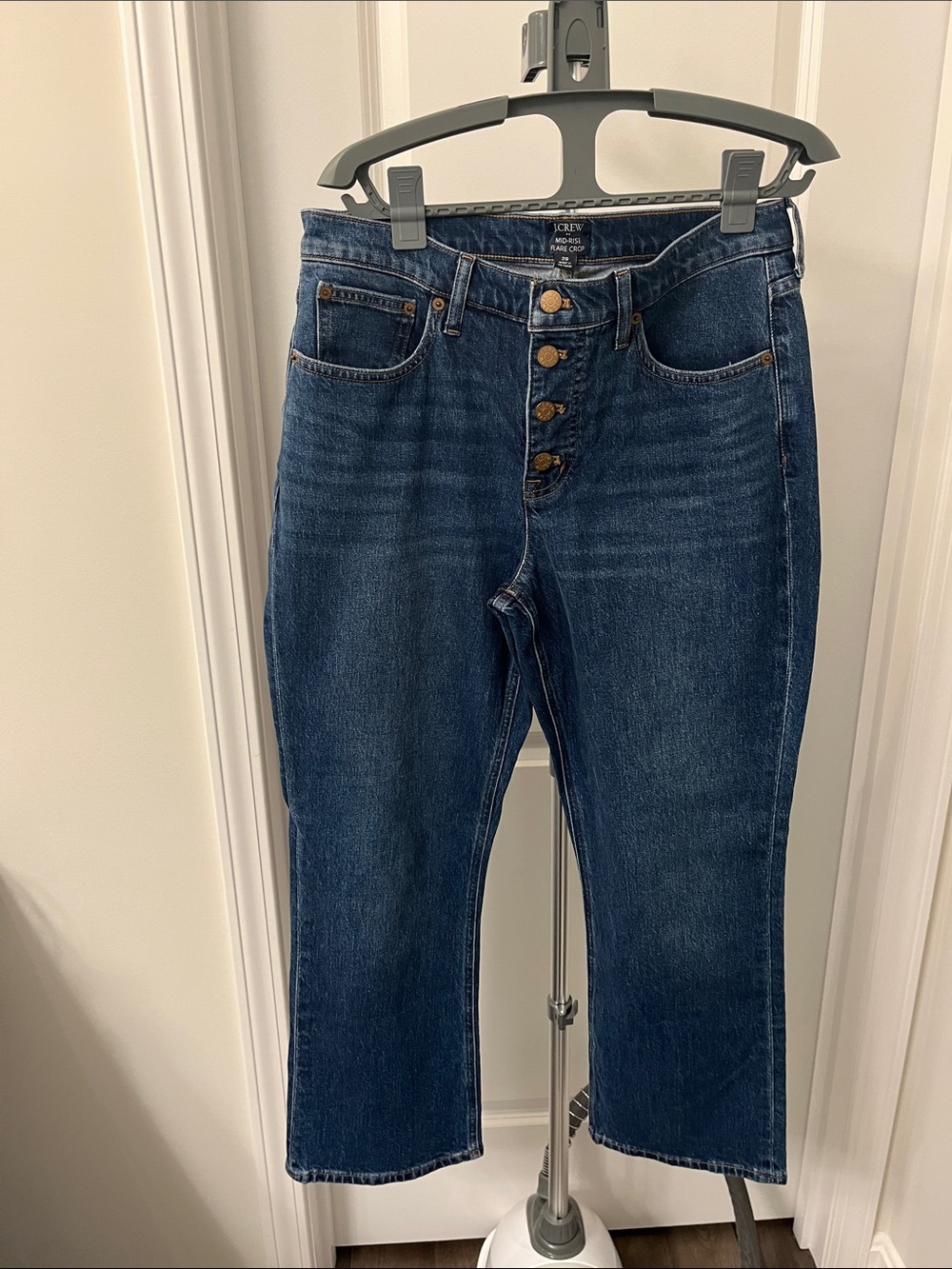 J. Crew Women's Dark Wash Flare Crop-Leg Button-Fly Jeans Mid Rise
